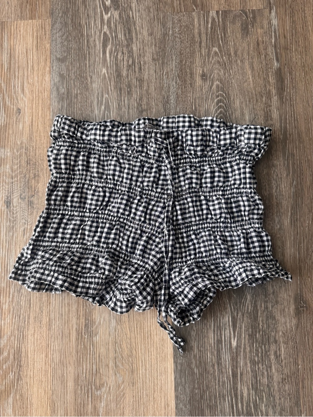 Sugarlips Black & White Gingham Smocked High-Waist Shorts